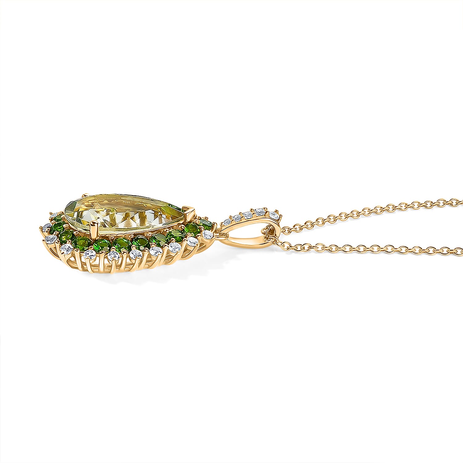 EverTrue Montezuma Prasiolite and Multi Gemstone 11.10 ctw Regal Teardrop Pendant in 18K YG Plated with ION Plated YG Stainless Steel Necklace (20 Inches)