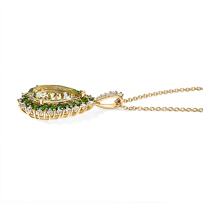 EverTrue Montezuma Prasiolite and Multi Gemstone 11.10 ctw Regal Teardrop Pendant in 18K YG Plated with ION Plated YG Stainless Steel Necklace (20 Inches)