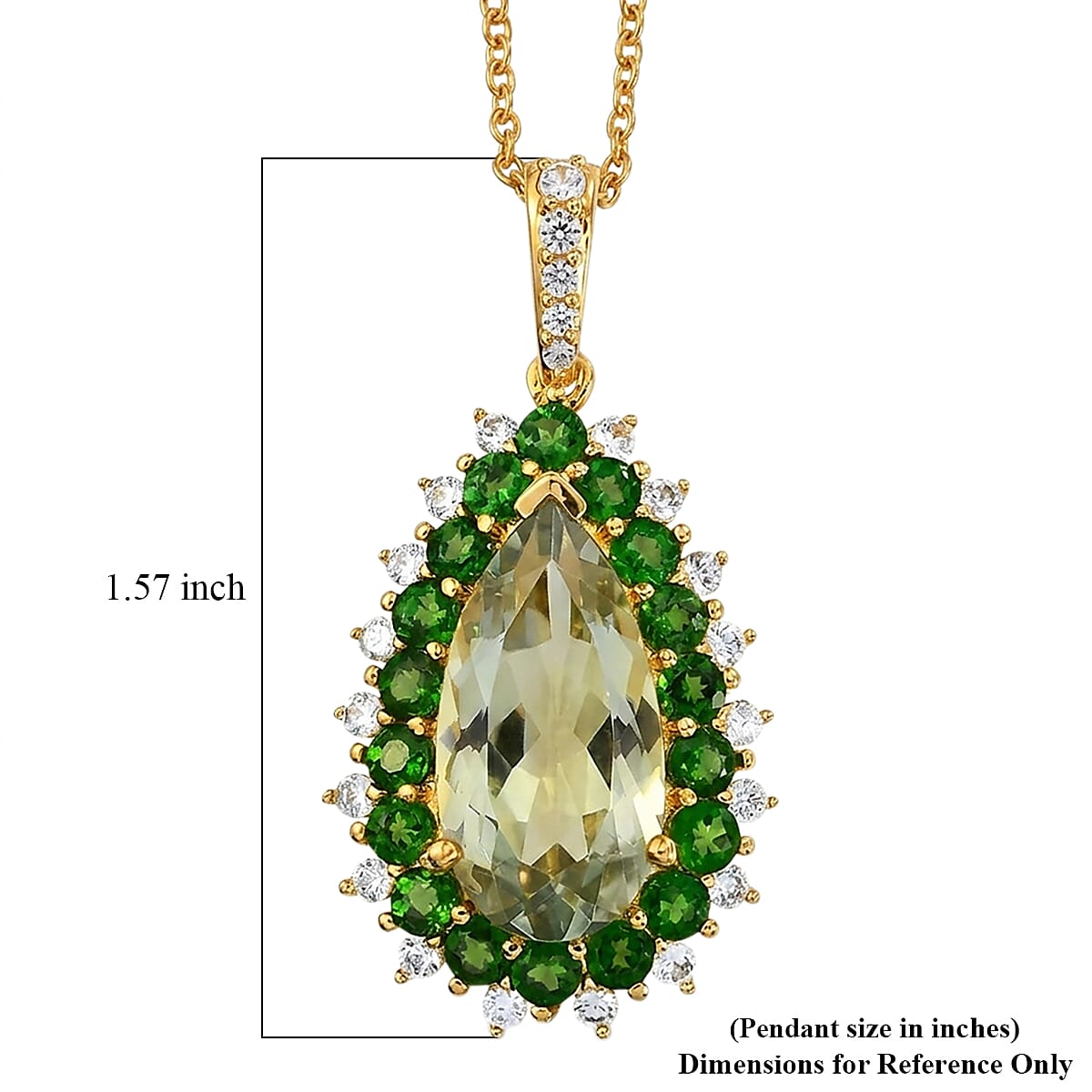 EverTrue Montezuma Prasiolite and Multi Gemstone 11.10 ctw Regal Teardrop Pendant in 18K YG Plated with ION Plated YG Stainless Steel Necklace (20 Inches)
