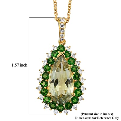 EverTrue Montezuma Prasiolite and Multi Gemstone 11.10 ctw Regal Teardrop Pendant in 18K YG Plated with ION Plated YG Stainless Steel Necklace (20 Inches)