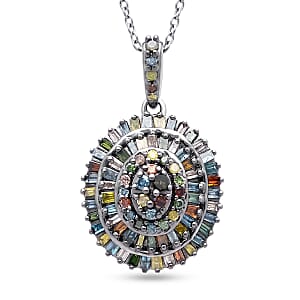 D'Joy Multi Diamond 0.50 ctw Pendant Necklace in Rhodium Over Sterling Silver 18-20 Inches