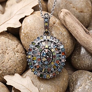 D'Joy Multi Diamond 0.50 ctw Pendant Necklace in Rhodium Over Sterling Silver 18-20 Inches