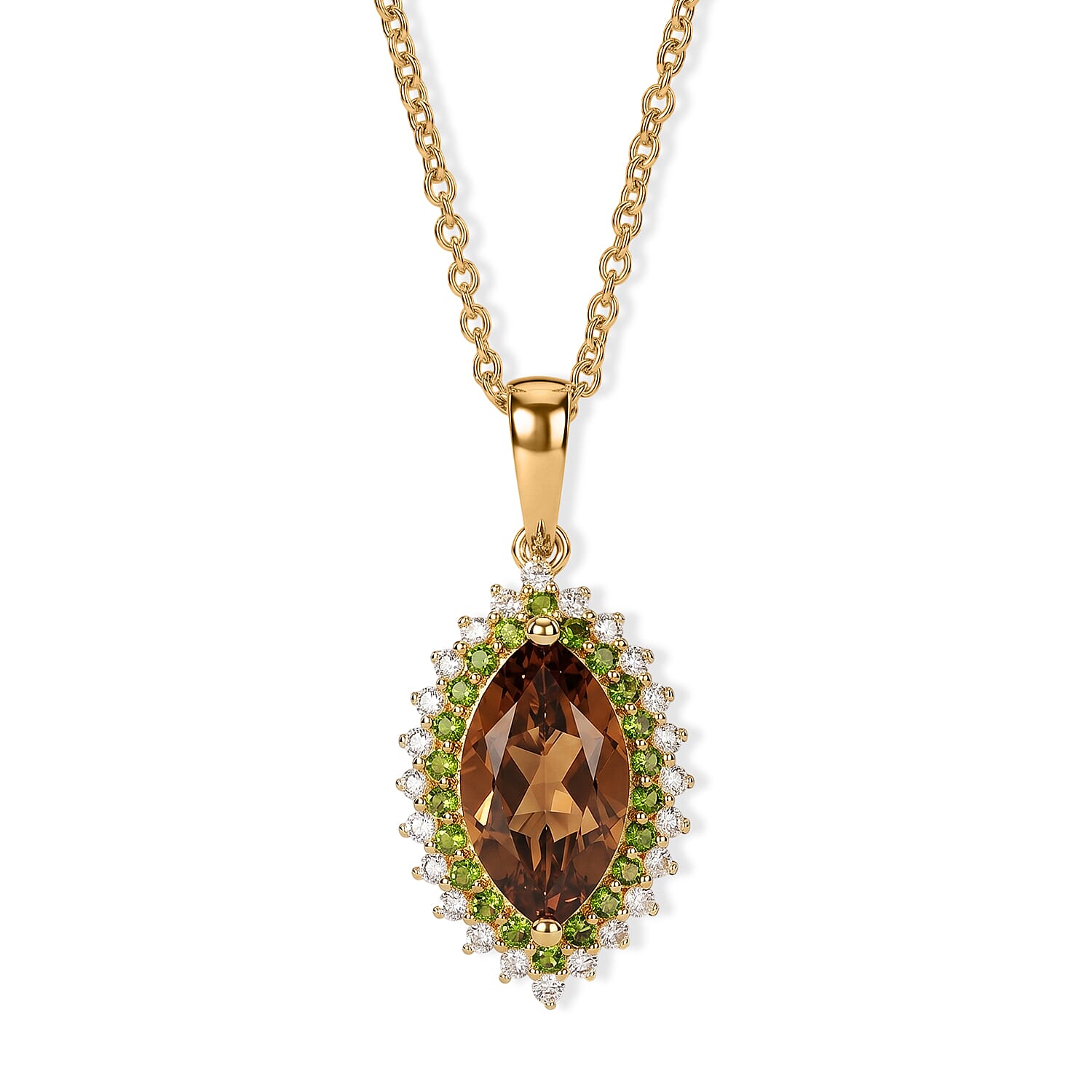 EverTrue Autumn Alexite and Multi Gemstone 4.20 ctw Radiant Forest Flame Pendant in 18K YG Plated with ION Plated YG Stainless Steel Necklace (20 Inches)