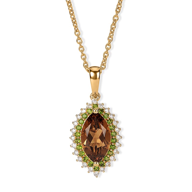 EverTrue Autumn Alexite and Multi Gemstone 4.20 ctw Radiant Forest Flame Pendant in 18K YG Plated with ION Plated YG Stainless Steel Necklace (20 Inches)