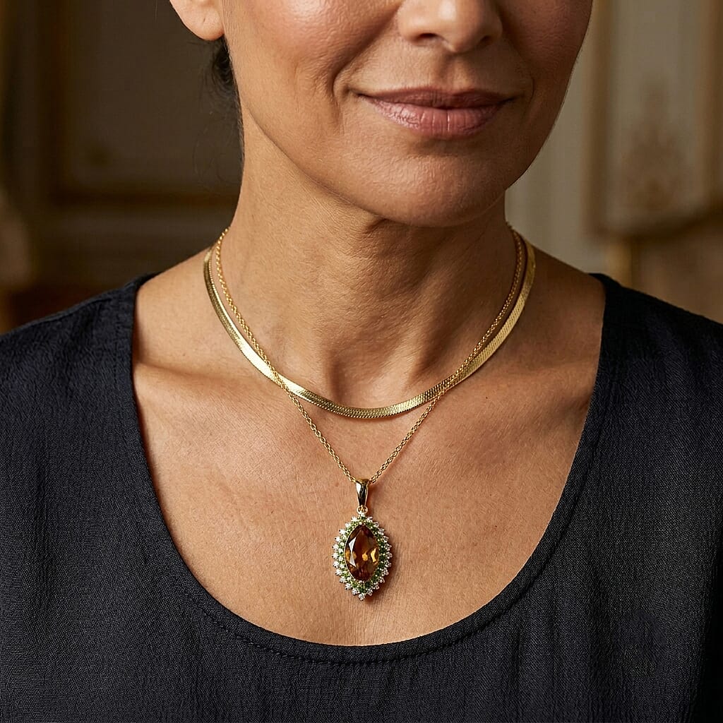 EverTrue Autumn Alexite and Multi Gemstone 4.20 ctw Radiant Forest Flame Pendant in 18K YG Plated with ION Plated YG Stainless Steel Necklace (20 Inches)