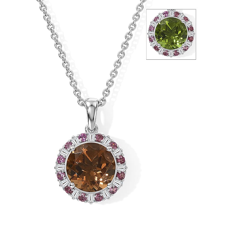 EverTrue Autumn Alexite and Multi Gemstone 4.40 ctw Blaze of Brilliance Pendant in Platinum Bond with Stainless Steel Necklace (20 Inches)