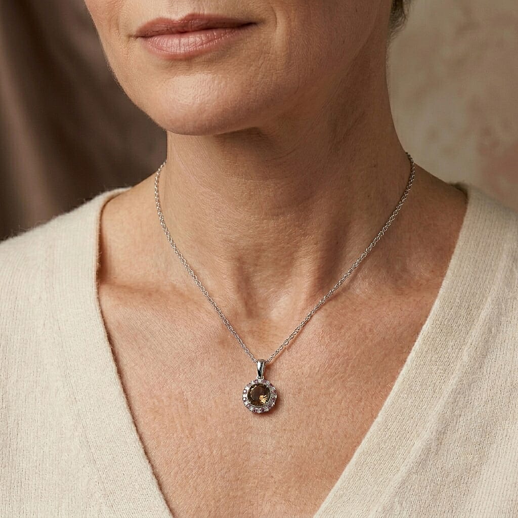 EverTrue Autumn Alexite and Multi Gemstone 4.40 ctw Blaze of Brilliance Pendant in Platinum Bond with Stainless Steel Necklace (20 Inches)