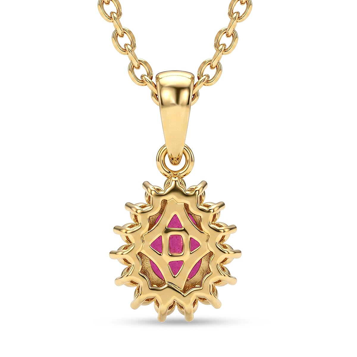 D'Joy Niassa Ruby (FF) and White Zircon 1.35 ctw Crimson Dew Pendant Necklace in 14K Yellow Gold Over Sterling Silver 20 Inches