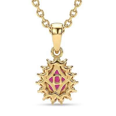 D'Joy Niassa Ruby (FF) and White Zircon 1.35 ctw Crimson Dew Pendant Necklace in 14K Yellow Gold Over Sterling Silver 20 Inches