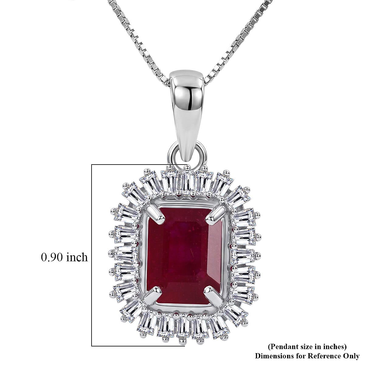 D'Joy Niassa Ruby (FF) and Moissanite 3.10 ctw Imperial Frame Pendant Necklace in Rhodium Over Sterling Silver 18 Inches