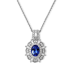 D'Joy Premium Tanzanite and Moissanite 1.70 ctw Pendant Necklace in Rhodium Over Sterling Silver 20 Inches