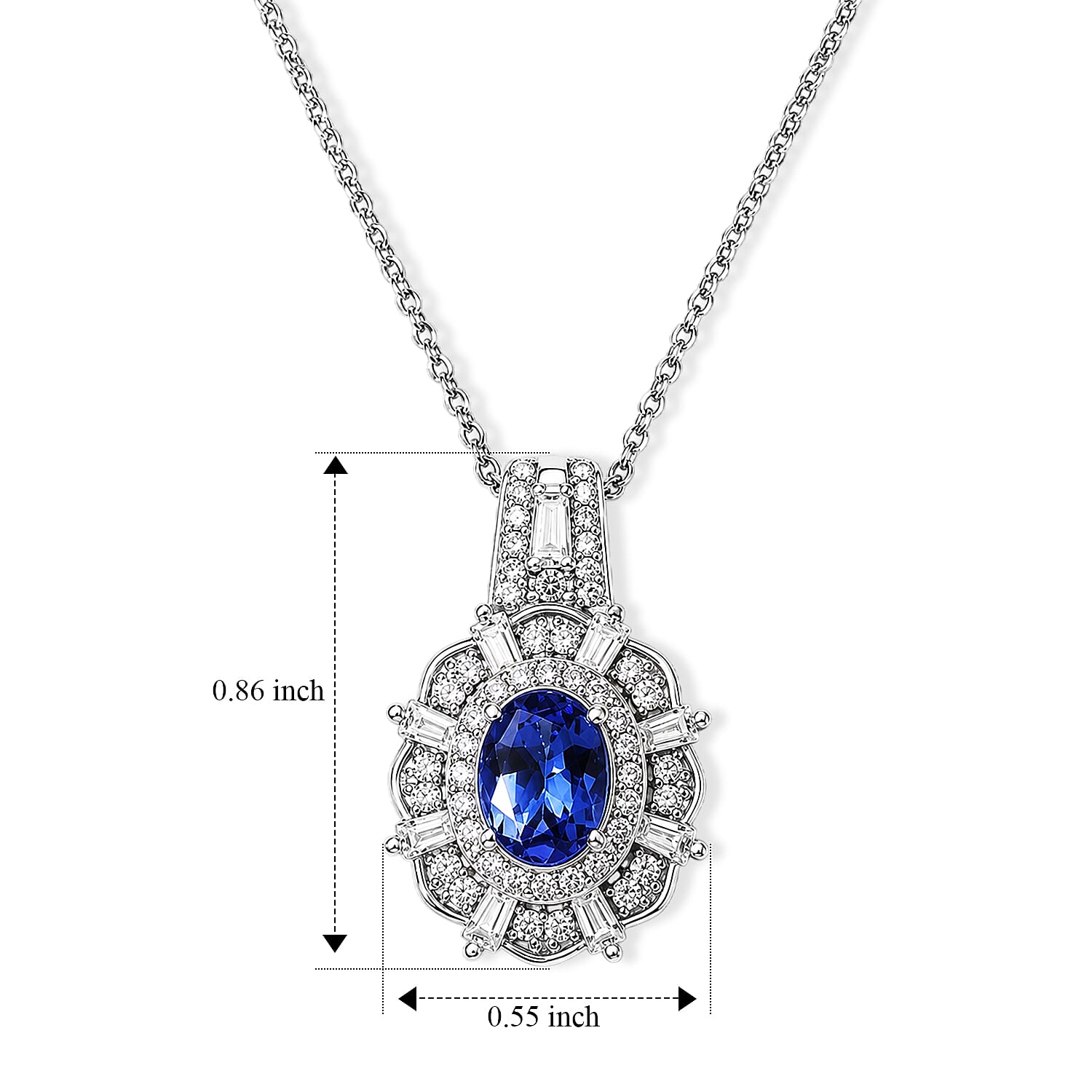 D'Joy Premium Tanzanite and Moissanite 1.70 ctw Pendant Necklace in Rhodium Over Sterling Silver 20 Inches