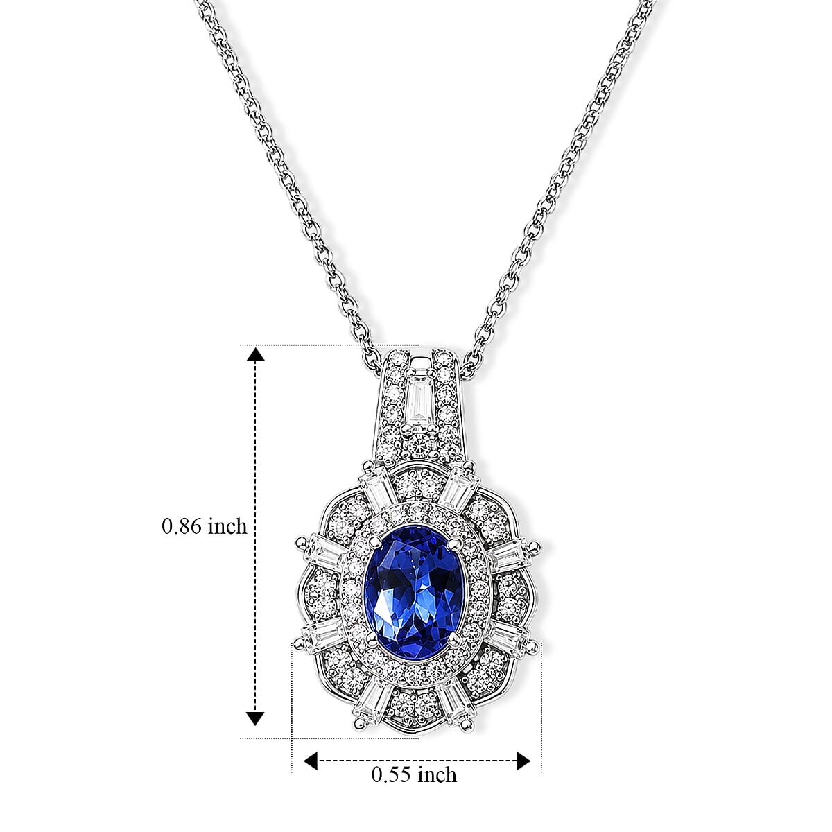 D'Joy Premium Tanzanite and Moissanite 1.70 ctw Pendant Necklace in Rhodium Over Sterling Silver 20 Inches image number 2