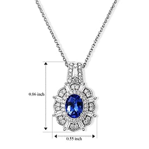 D'Joy Premium Tanzanite and Moissanite 1.70 ctw Pendant Necklace in Rhodium Over Sterling Silver 20 Inches