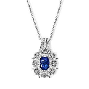 D'Joy Premium Tanzanite and Moissanite 1.70 ctw Pendant Necklace in Rhodium Over Sterling Silver 20 Inches