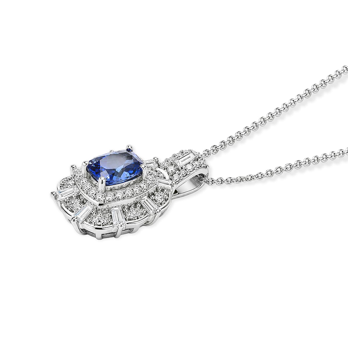 D'Joy Premium Tanzanite and Moissanite 1.70 ctw Pendant Necklace in Rhodium Over Sterling Silver 20 Inches image number 1