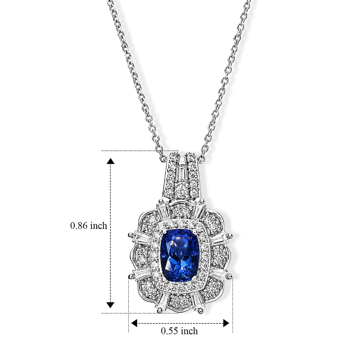 D'Joy Premium Tanzanite and Moissanite 1.70 ctw Pendant Necklace in Rhodium Over Sterling Silver 20 Inches image number 2