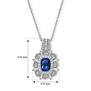 D'Joy Premium Tanzanite and Moissanite 1.75 ctw Pendant Necklace in Rhodium Over Sterling Silver 20 Inches