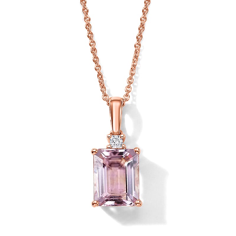 Luxoro Premium Pink Morganite and Diamond 3.40 ctw Pendant Necklace in 10K Rose Gold 20 Inches