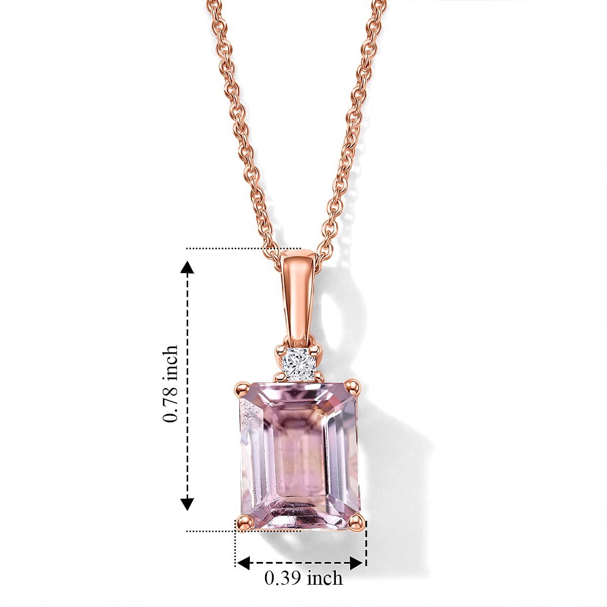 Luxoro 10K Rose Gold Premium Pink Morganite, Diamond (I2) Rose Glow Pendant Necklace (20 Inches) 3.40 ctw image number 4