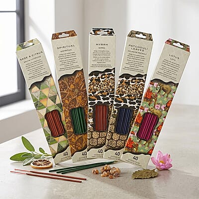 Closeout 5 Sets of 40 Pack Lotus, Sage & Citrus, Spiritual, Patchouli, Myrrh Incense Sticks - Long Lasting Fragrance for Relaxation, Meditation, Yoga, Aromatherapy.