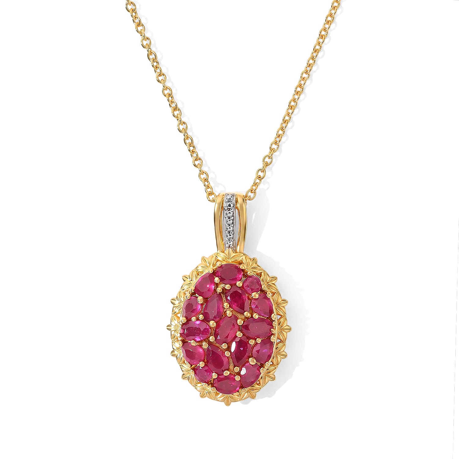 EverTrue Niassa Ruby (FF) 4.00 ctw Pendant in 18K YG Plated and Platinum Bond with Stainless Steel Necklace 20 Inches