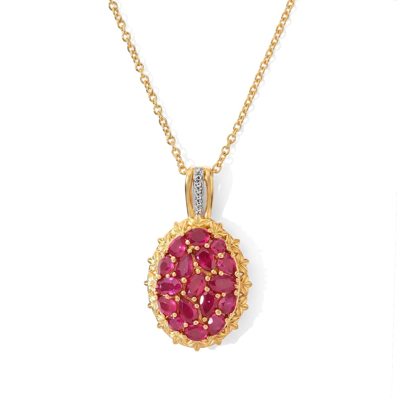 EverTrue Niassa Ruby (FF) 4.00 ctw Pendant in 18K YG Plated and Platinum Bond with Stainless Steel Necklace 20 Inches