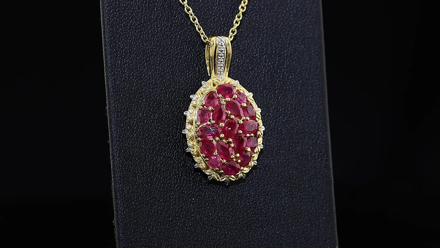 EverTrue Niassa Ruby (FF) 4.00 ctw Pendant in 18K YG Plated and Platinum Bond with Stainless Steel Necklace 20 Inches