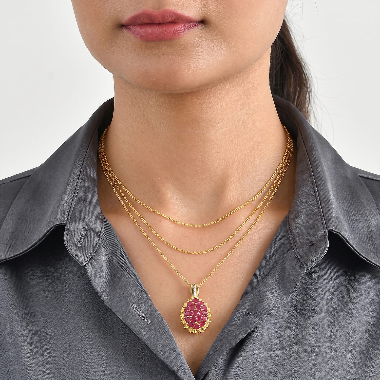 EverTrue Niassa Ruby (FF) 4.00 ctw Pendant in 18K YG Plated and Platinum Bond with Stainless Steel Necklace 20 Inches