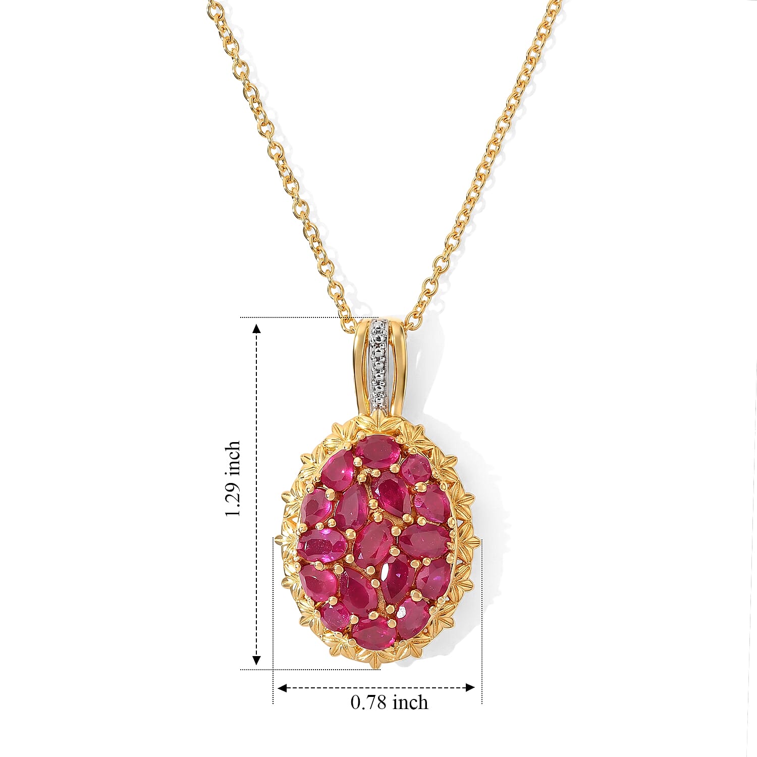 EverTrue Niassa Ruby (FF) 4.00 ctw Pendant in 18K YG Plated and Platinum Bond with Stainless Steel Necklace 20 Inches