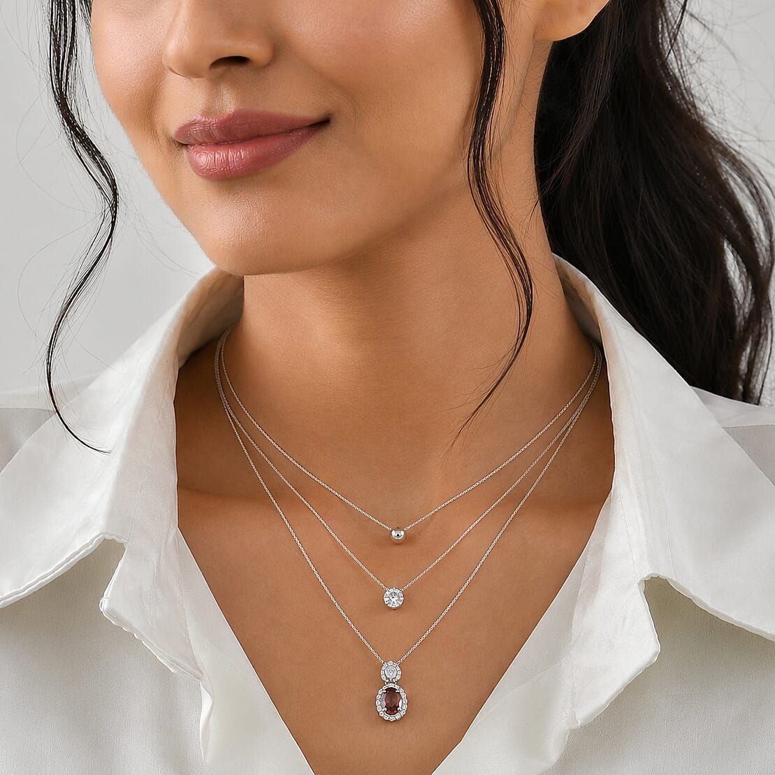 D'Joy Premium Red Zircon and Moissanite 2.60 ctw Pendant Necklace in Rhodium Over Sterling Silver 18 Inches