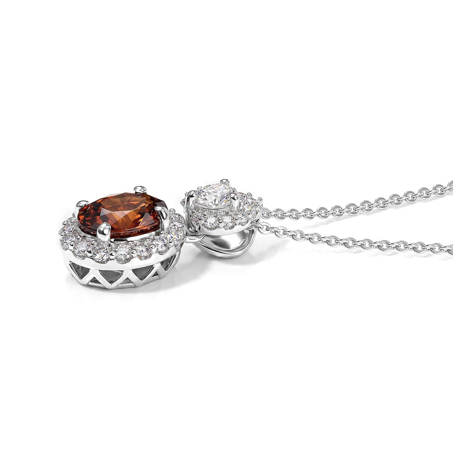 D'Joy Premium Red Zircon and Moissanite 2.60 ctw Pendant Necklace in Rhodium Over Sterling Silver 18 Inches