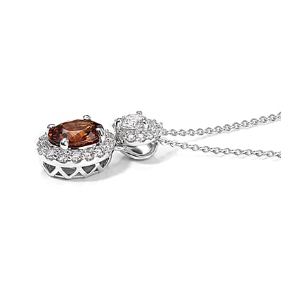 D'Joy Premium Red Zircon and Moissanite 2.60 ctw Pendant Necklace in Rhodium Over Sterling Silver 18 Inches