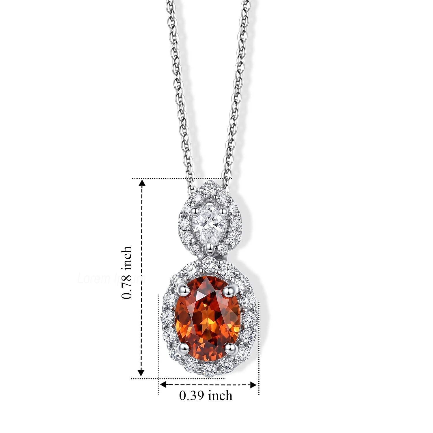 D'Joy Premium Red Zircon and Moissanite 2.60 ctw Pendant Necklace in Rhodium Over Sterling Silver 18 Inches