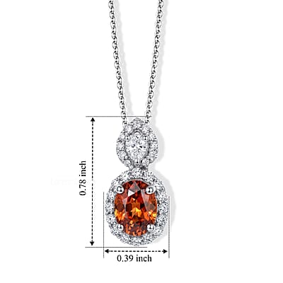 D'Joy Premium Red Zircon and Moissanite 2.60 ctw Pendant Necklace in Rhodium Over Sterling Silver 18 Inches
