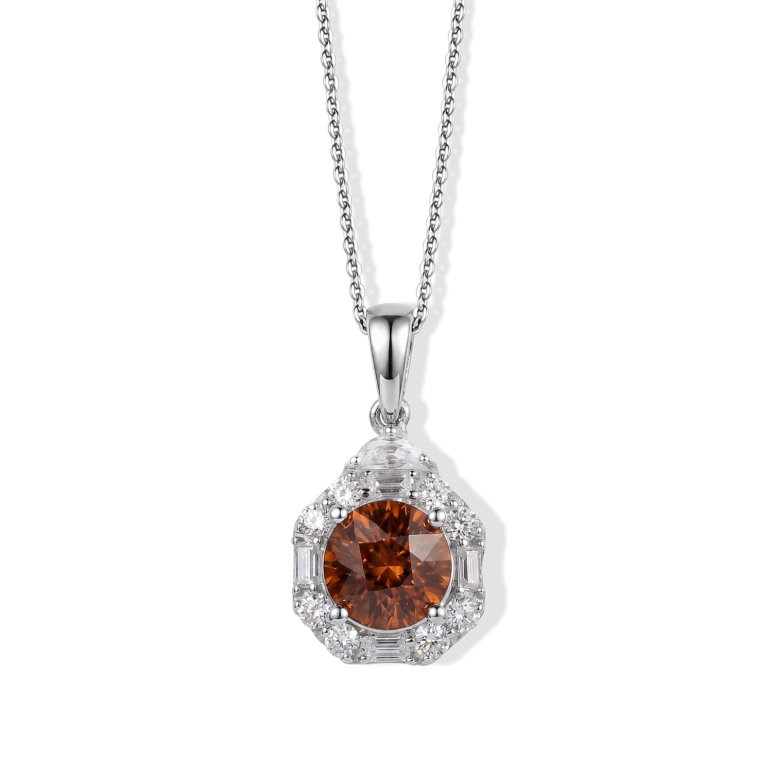 D'Joy Premium Red Zircon and Moissanite 2.75 ctw Pendant Necklace in Rhodium Over Sterling Silver 18 Inches