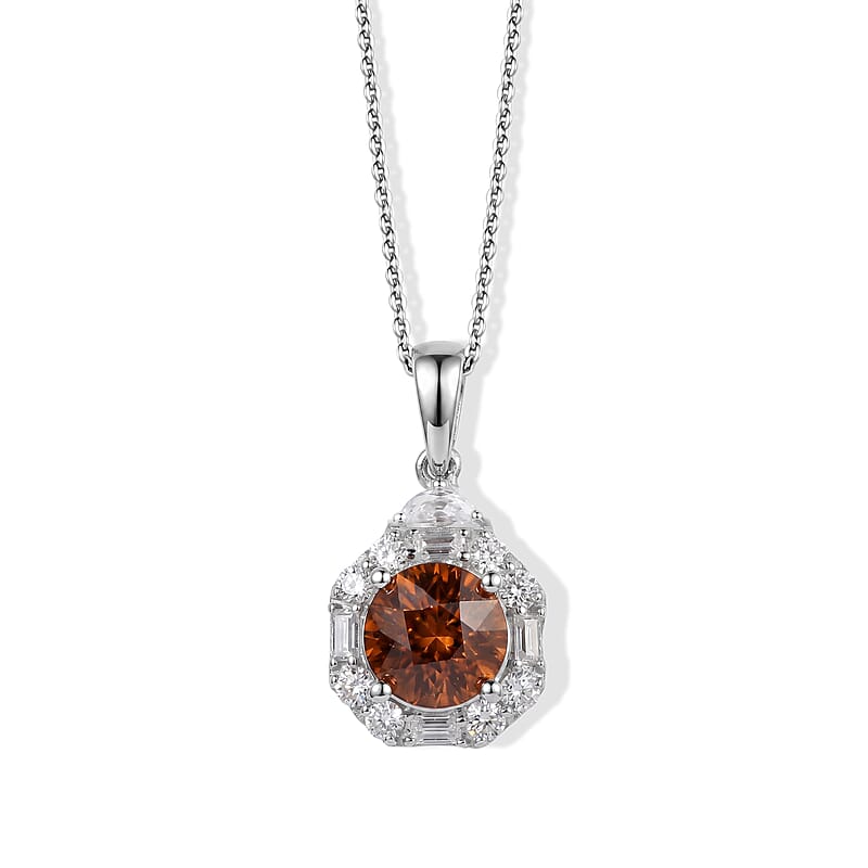 D'Joy Premium Red Zircon and Moissanite 2.75 ctw Pendant Necklace in Rhodium Over Sterling Silver 18 Inches