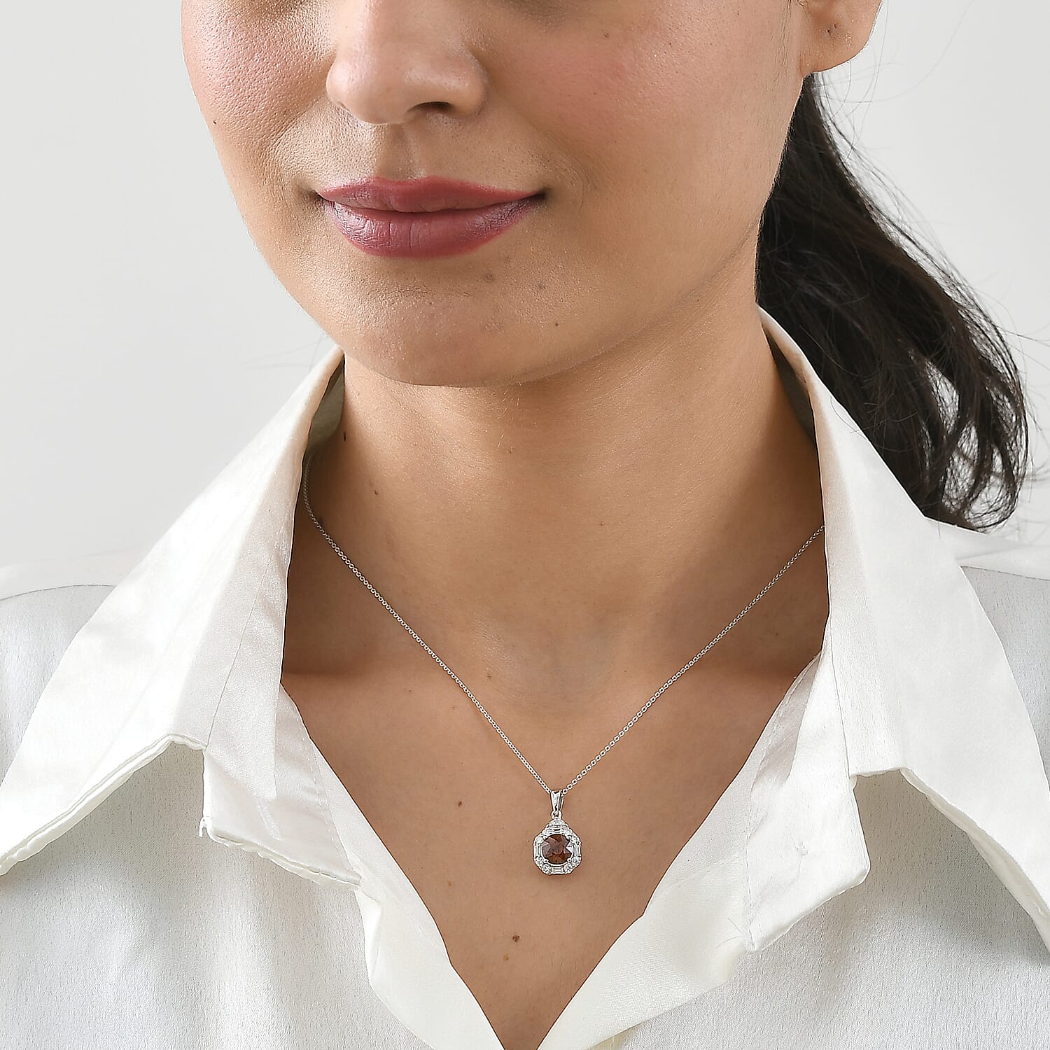 D'Joy Premium Red Zircon and Moissanite 2.75 ctw Pendant Necklace in Rhodium Over Sterling Silver 18 Inches