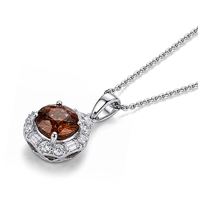 D'Joy Premium Red Zircon and Moissanite 2.75 ctw Pendant Necklace in Rhodium Over Sterling Silver 18 Inches