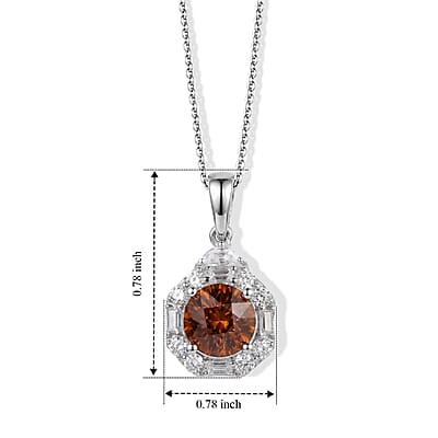 D'Joy Premium Red Zircon and Moissanite 2.75 ctw Pendant Necklace in Rhodium Over Sterling Silver 18 Inches