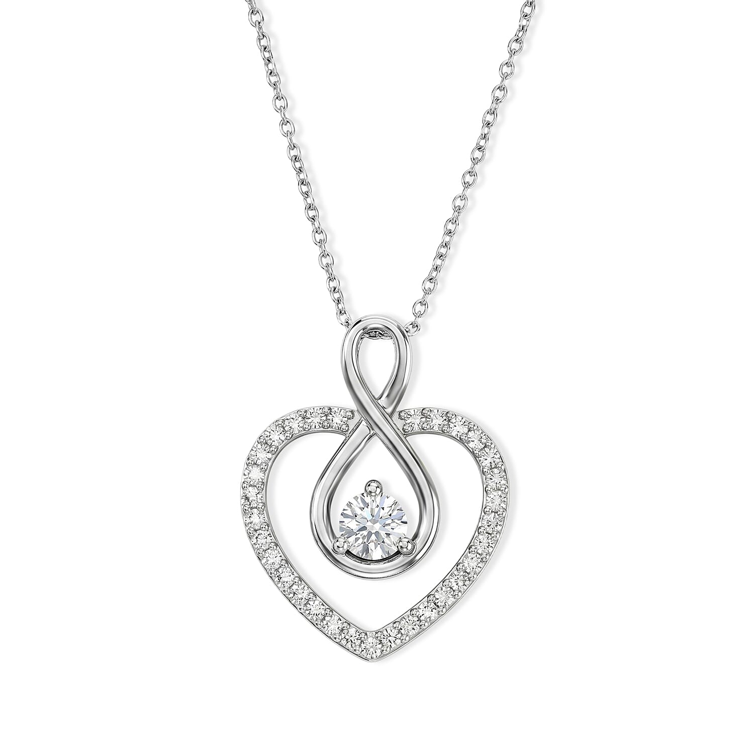Luxuriant Lab Grown Diamond G-H SI Heart Pendant Necklace (20 inches) 0.50 ctw in Rhodium Over Sterling Silver
