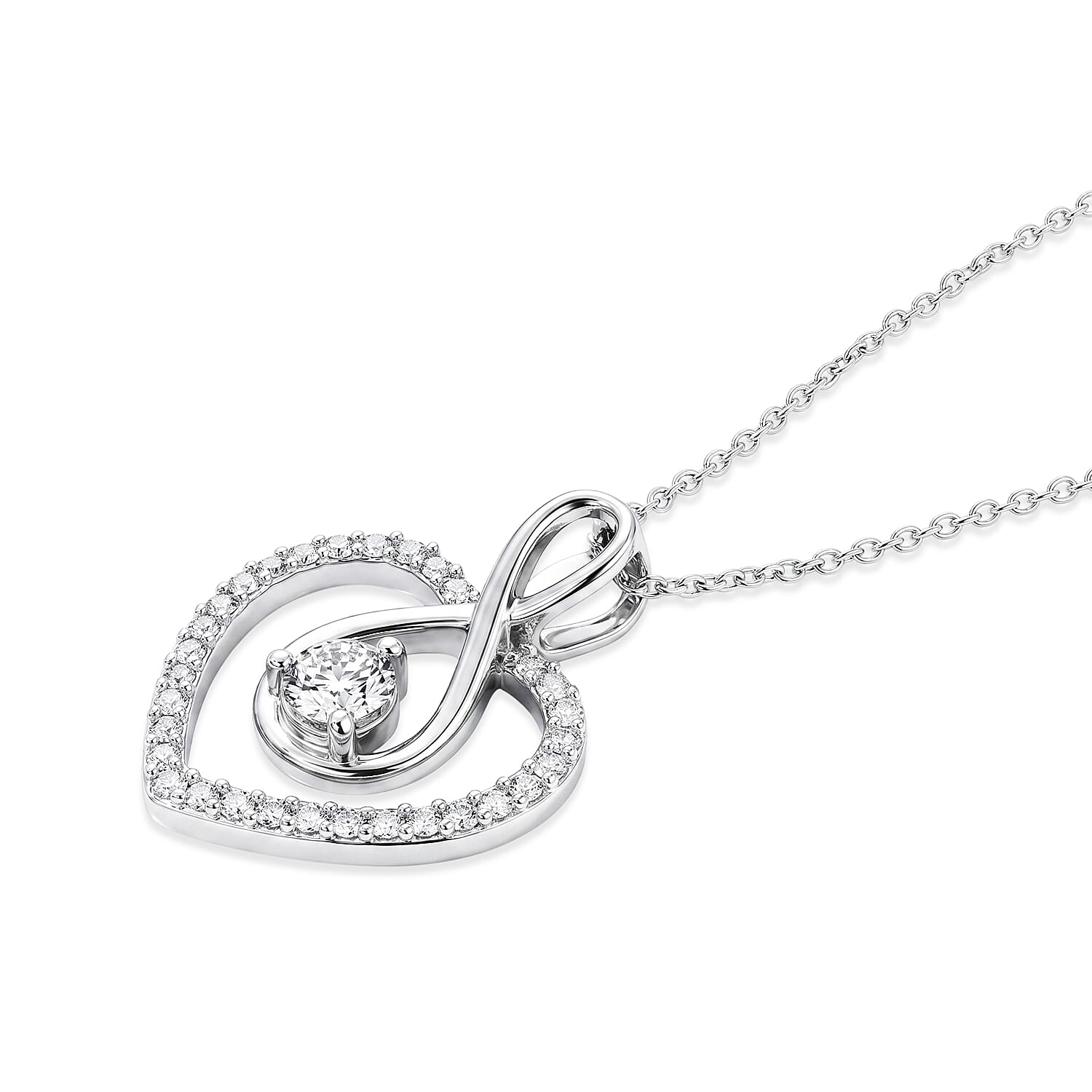 Luxuriant Lab Grown Diamond G-H SI Heart Pendant Necklace (20 inches) 0.50 ctw in Rhodium Over Sterling Silver