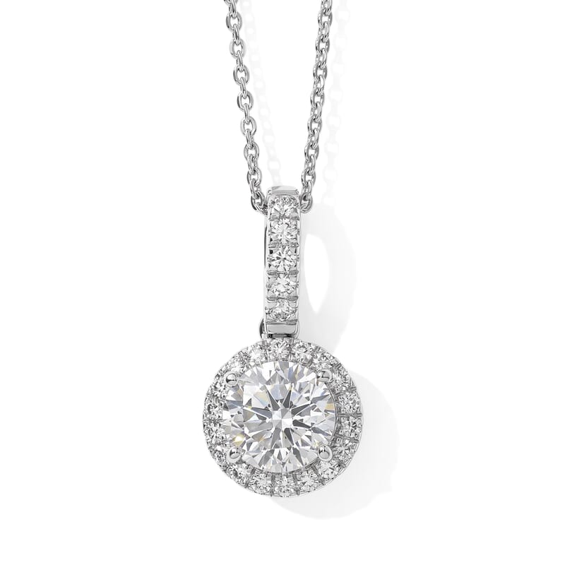 Luxuriant Lab Grown Diamond G-H SI 1.20 ctw Halo Pendant Necklace (20 Inches) in Rhodium Over Sterling Silver