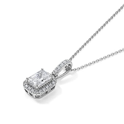 Luxuriant Lab Grown Diamond G-H SI 1.20 ctw Halo Pendant Necklace (20 Inches) in Rhodium Over Sterling Silver