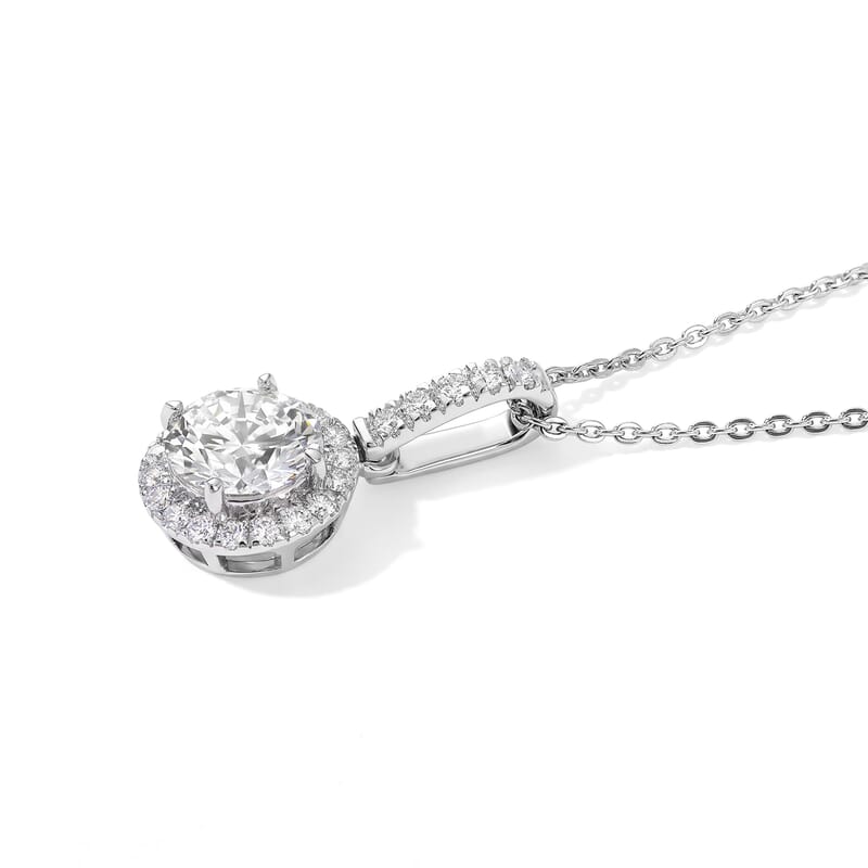 Luxuriant Lab Grown Diamond G-H SI 1.20 ctw Halo Pendant Necklace (20 Inches) in Rhodium Over Sterling Silver