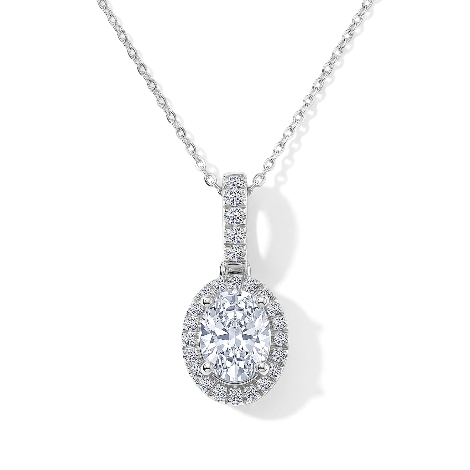 Luxuriant Lab Grown Diamond (G-H, SI) Pendant Necklace (20 Inches) in Rhodium Over Sterling Silver 1.20 ctw