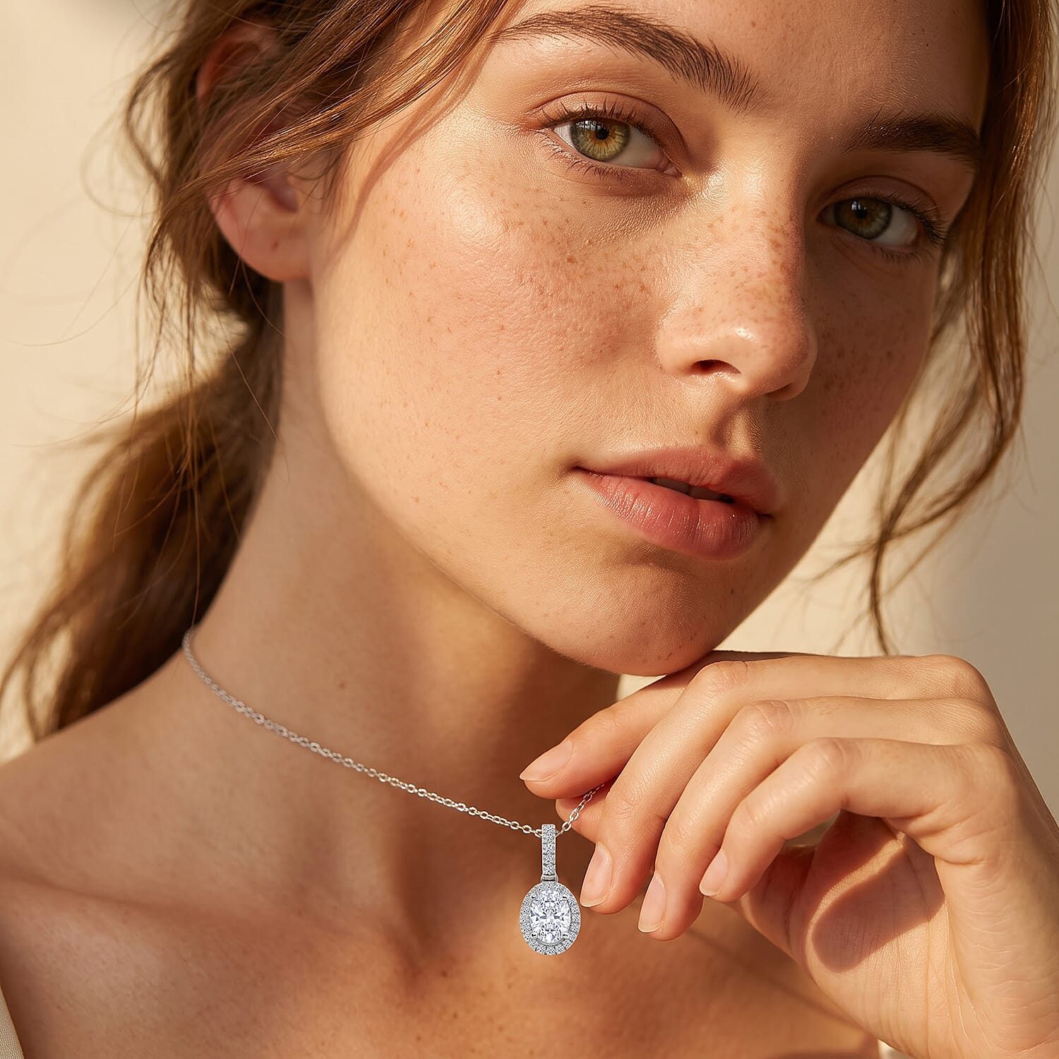 Luxuriant Lab Grown Diamond G-H SI 1.20 ctw Halo Pendant Necklace in Rhodium Over Sterling Silver (20 Inches)