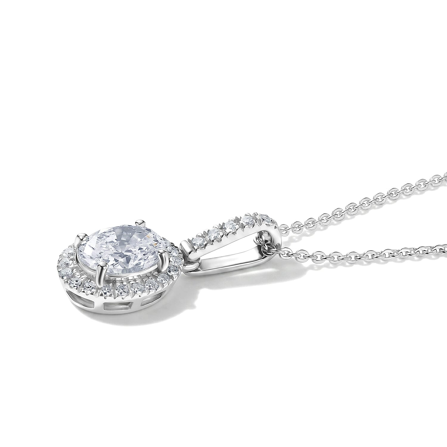 Luxuriant Lab Grown Diamond G-H SI 1.20 ctw Halo Pendant Necklace in Rhodium Over Sterling Silver (20 Inches)