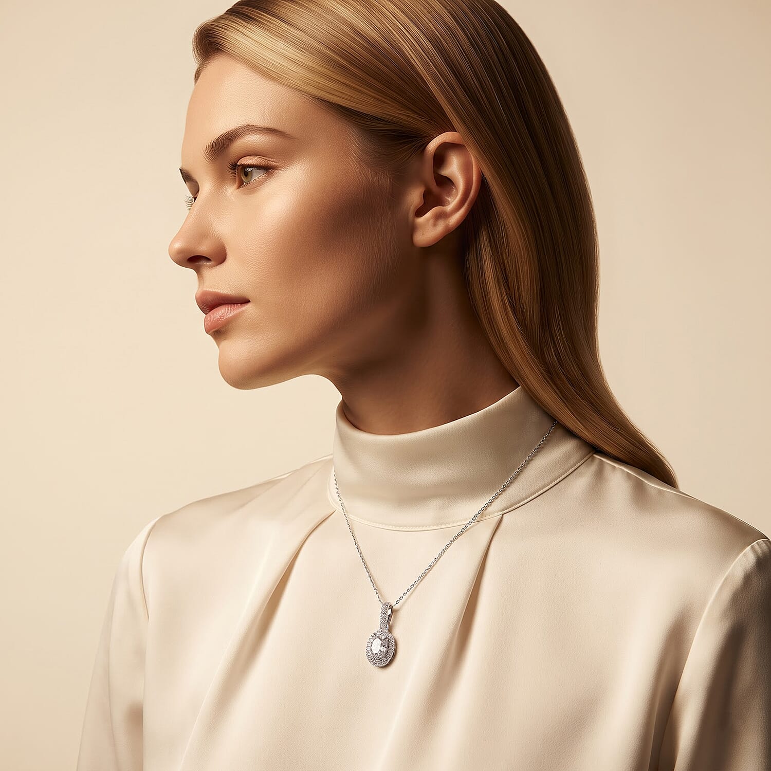Luxuriant Lab Grown Diamond G-H SI 1.20 ctw Halo Pendant Necklace in Rhodium Over Sterling Silver (20 Inches)