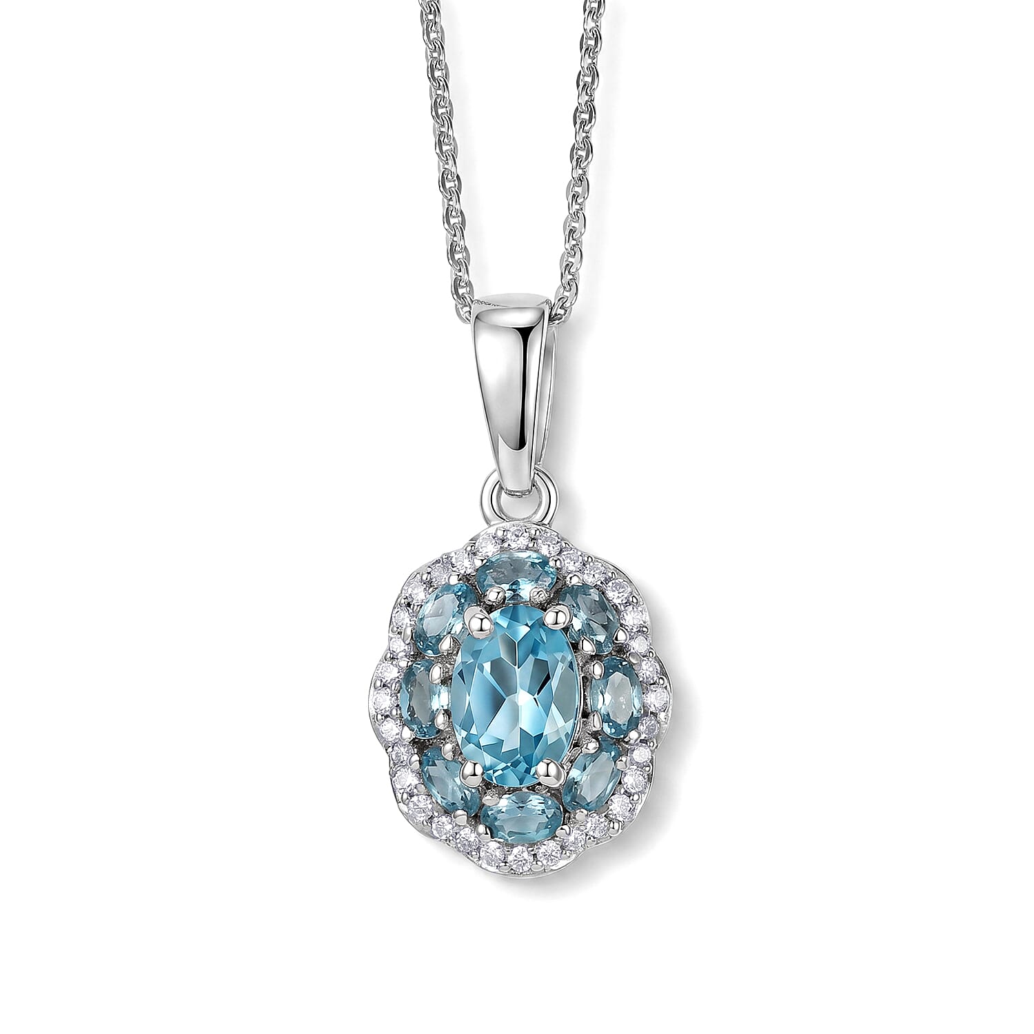 D'Joy Premium Betroka Blue Apatite and Moissanite 1.60 ctw Sea Royale Pendant Necklace (20 Inches) in Rhodium Over Sterling Silver
